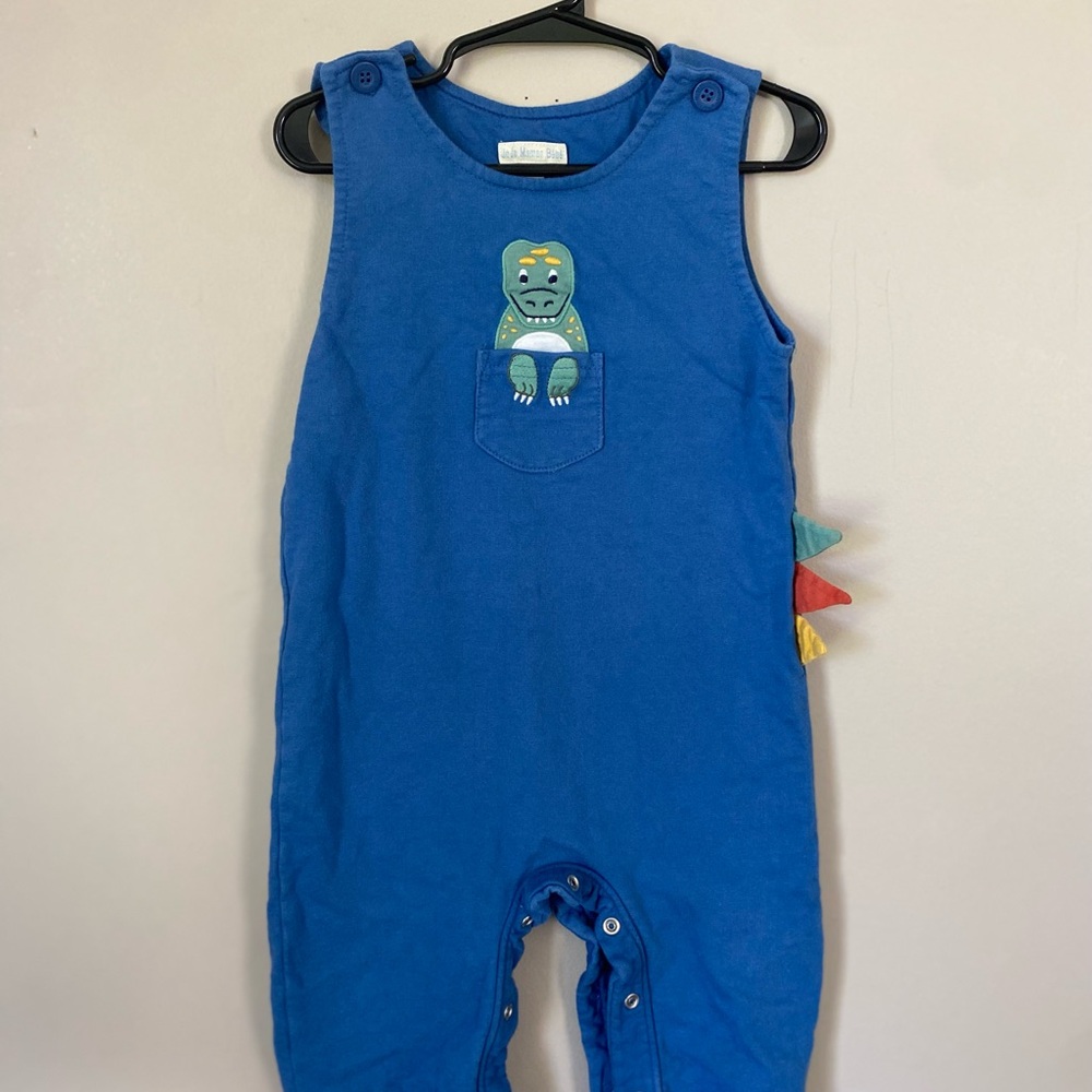 JoJo Maman Bebe Blue Dino Pocket One-Piece Bodysuit with Rainbow Spikes